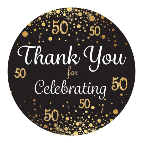 50th Birthday: Black & Gold - Adult Birthday -  Thank You Stickers - 40 Stickers Discount