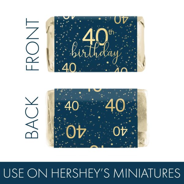 40th Birthday: Navy Blue & Gold - Adult Birthday - Hershey s® Miniatures Candy Bar Wrappers Stickers Online Sale - Image 4