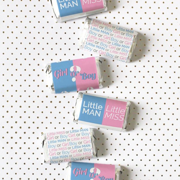 Gender Reveal Party: Little Man or Little Miss - Mini Candy Bar Stickers - Fit on Hershey® Miniatures - 45 Count on Sale - Image 2