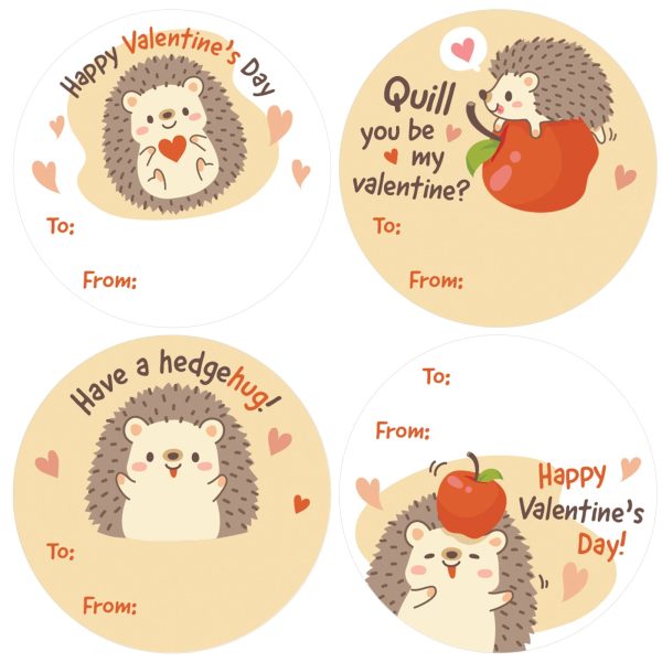 Valentine s Day Treat Stickers: Hedgehog - 40 Circle Stickers For Discount