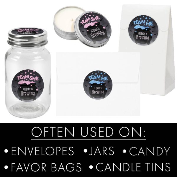 Halloween Gender Reveal Party: Baby is Brewing- Baby Shower - Team He or Team She Voting - 40 Stickers Online - Image 5