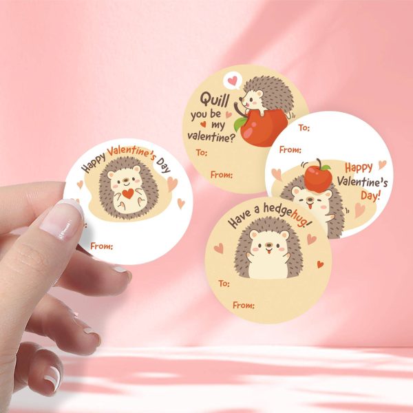 Valentine s Day Treat Stickers: Hedgehog - 40 Circle Stickers For Discount - Image 2