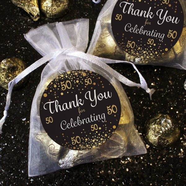 50th Birthday: Black & Gold - Adult Birthday -  Thank You Stickers - 40 Stickers Discount - Image 5