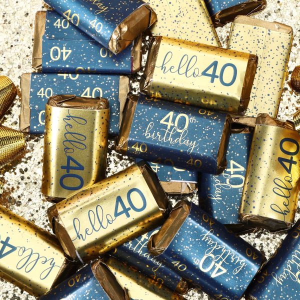 40th Birthday: Navy Blue & Gold - Adult Birthday - Hershey s® Miniatures Candy Bar Wrappers Stickers Online Sale - Image 2