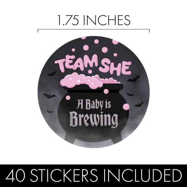 Halloween Gender Reveal Party: Baby is Brewing- Baby Shower - Team He or Team She Voting - 40 Stickers Online - Image 4