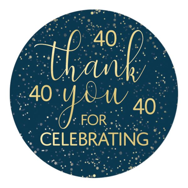 40th Birthday: Navy Blue & Gold - Adult Birthday -  Thank You Stickers on Sale