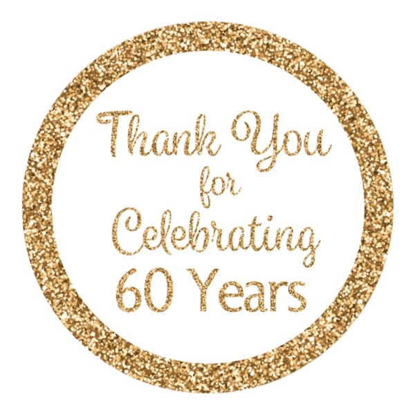 60th Birthday: White and Gold - Adult Birthday -  Thank You - Round Favor Stickers - 40 Stickers Cheap