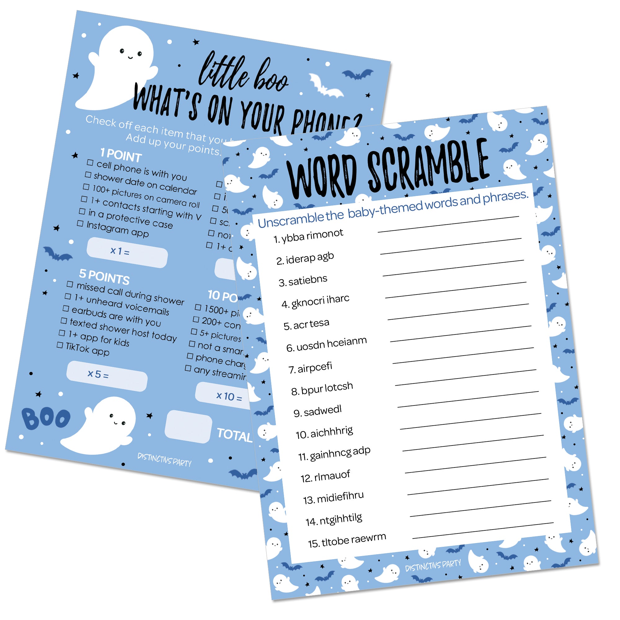 Little Boo: Blue – Boy Baby Shower Game – What s On Your Phone and Word Scramble – Two Game Bundle –  20 Dual Sided Cards Online