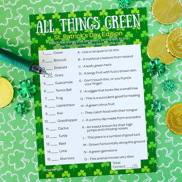 St. Patrick s Day Game: All Things Green Classroom Party Game - 25 Player Cards Supply - Image 2