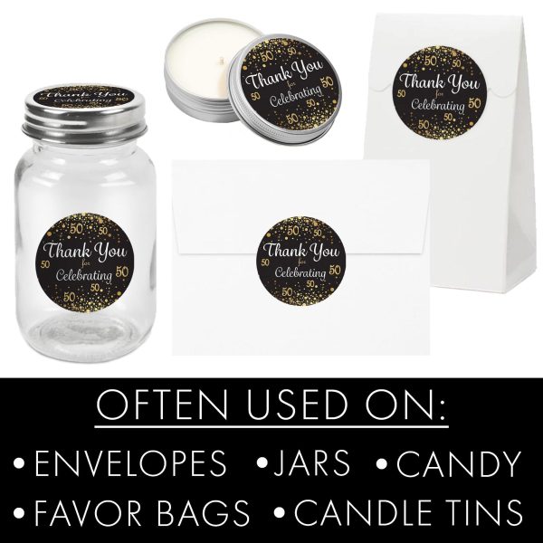 50th Birthday: Black & Gold - Adult Birthday -  Thank You Stickers - 40 Stickers Discount - Image 4