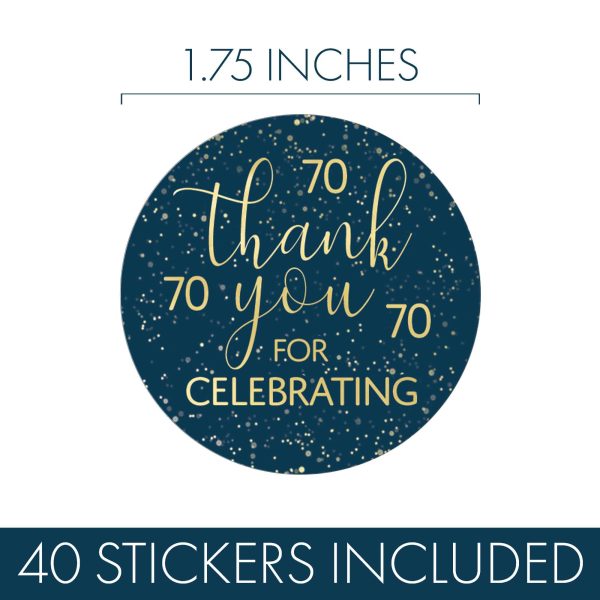 70th Birthday : Navy Blue & Gold - Adult Birthday - Thank You Stickers on Sale - Image 4