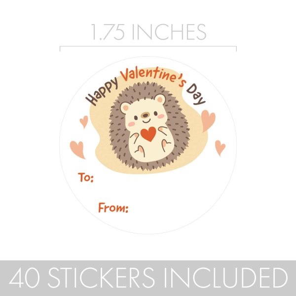 Valentine s Day Treat Stickers: Hedgehog - 40 Circle Stickers For Discount - Image 3