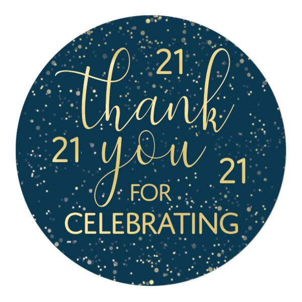 21st Birthday: Navy Blue & Gold - Adult Birthday -Thank You Stickers - 40 Stickers Fashion