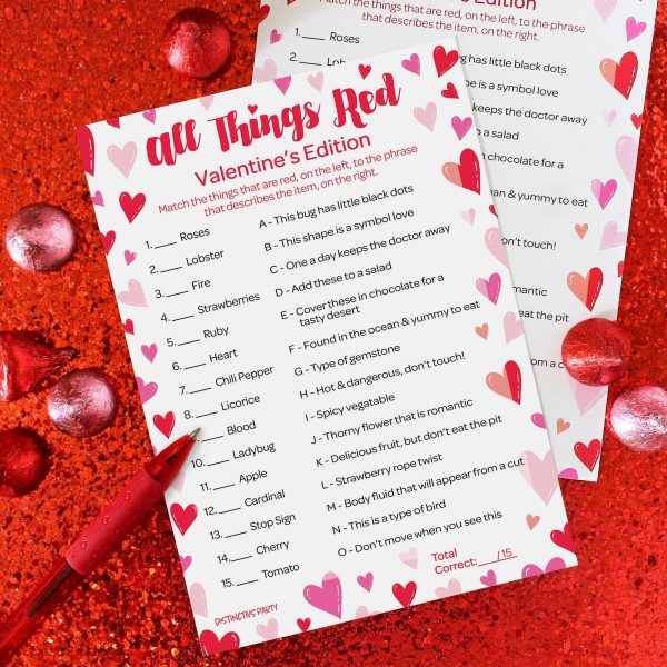Valentine s Day Party Games: All Things Red - Classroom Party Game - 25 Player Cards Online - Image 2