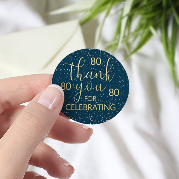 80th Birthday: Navy Blue & Gold - Adult Birthday - Thank You Stickers on Sale - Image 2