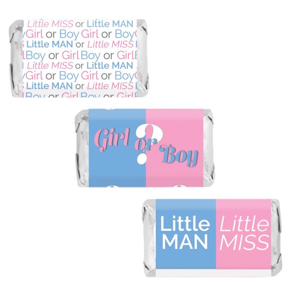 Gender Reveal Party: Little Man or Little Miss - Mini Candy Bar Stickers - Fit on Hershey® Miniatures - 45 Count on Sale