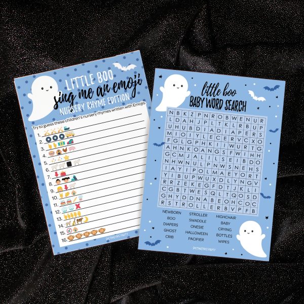 Little Boo: Blue - Boy Baby Shower Game - Sing Me an Emoji and Word Search - Two Game Bundle -  20 Dual Sided Cards Cheap - Image 2
