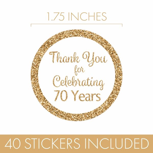 70th Birthday: White and Gold Party - Adult Birthday - Thank You -  Round Favor Stickers - 40 Stickers Sale - Image 3