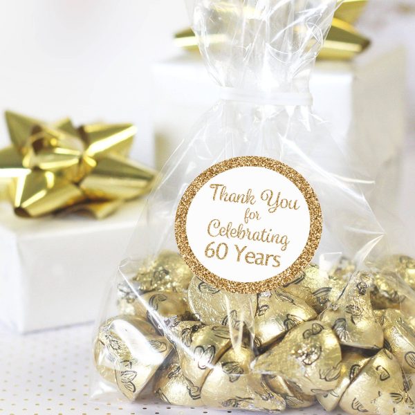 60th Birthday: White and Gold - Adult Birthday -  Thank You - Round Favor Stickers - 40 Stickers Cheap - Image 5