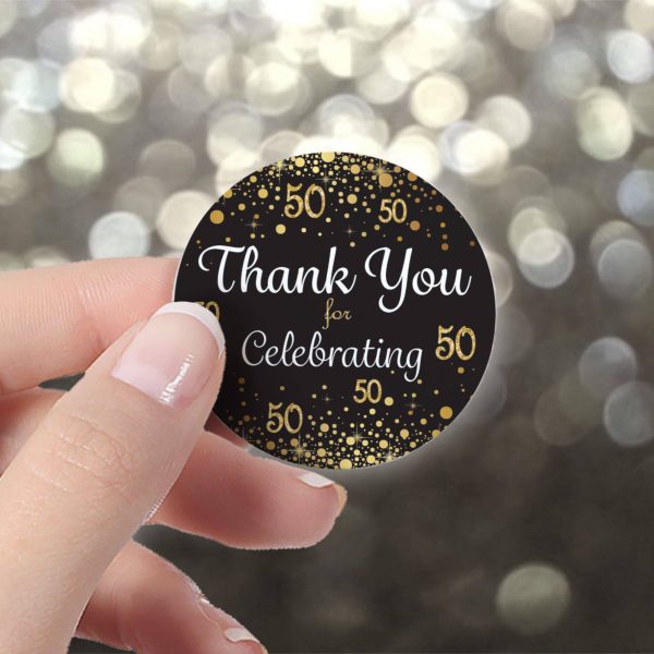 50th Birthday: Black & Gold - Adult Birthday -  Thank You Stickers - 40 Stickers Discount - Image 2