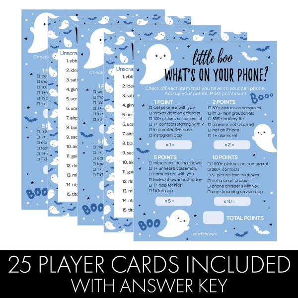 Little Boo: Blue - Boy Baby Shower Game - What s On Your Phone and Word Scramble - Two Game Bundle -  20 Dual Sided Cards Online - Image 4