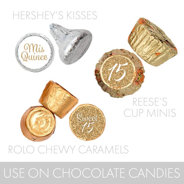 Quinceañera: White & Gold - Sparkling Mis Quince 15th Birthday - Party Favor Stickers - Fits on Hershey®Kisses - 180 Stickers Discount - Image 3