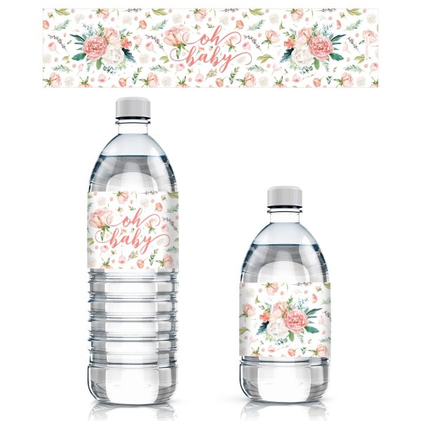 Pink Floral Baby: Shower Water Bottle Labels - Spring, Girl - 24 Stickers Online Sale