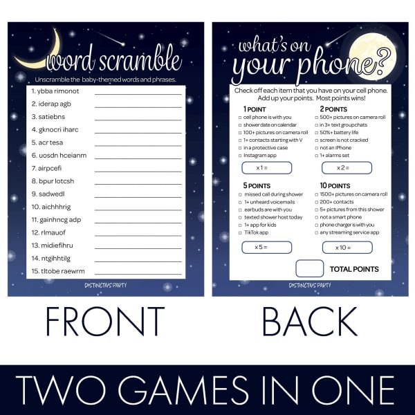 I Love You to the Moon and Back: Baby Shower Game - What s On Your Phone and Word Scramble - Two Game Bundle -  20 Dual Sided Cards Discount - Image 3