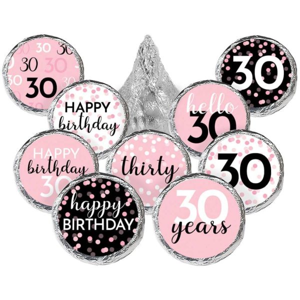 30th Birthday: Pink and Black - Adult Birthday - Hershey s® Kisses Candy Stickers - 180 Stickers Sale