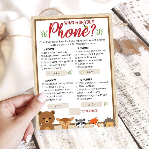 Woodland Baby Shower Game What s On Your Phone - 20 Cards on Sale - Image 2