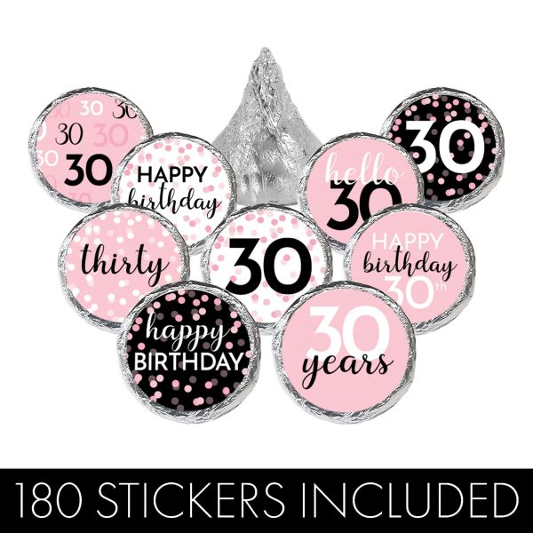 30th Birthday: Pink and Black - Adult Birthday - Hershey s® Kisses Candy Stickers - 180 Stickers Sale - Image 5
