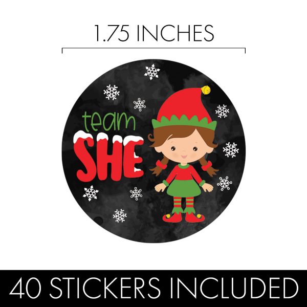 Christmas Gender Reveal: Elf Party - Team He or Team She Stickers - 40 Stickers Hot on Sale - Image 5