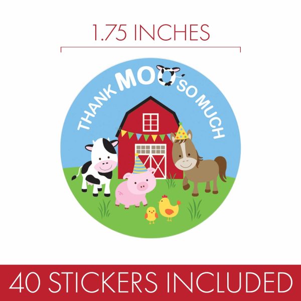 Barnyard Farm Animals:  Kid s Birthday - Thank You Stickers - 40 Stickers Fashion - Image 3