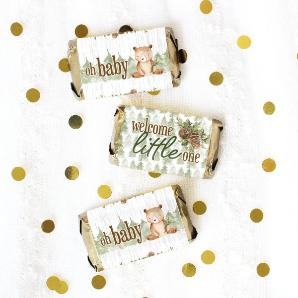 Woodland Bear: Baby Shower Mini Candy Bar Labels - 45 Stickers Online Sale - Image 5