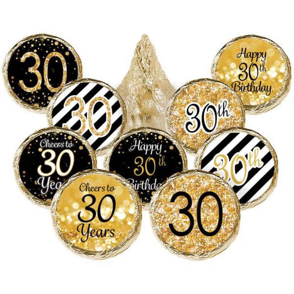 30th Birthday: Black & Gold - Fits on Hershey s Kisses - 180 Stickers on Sale