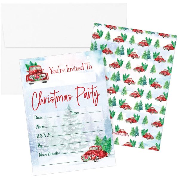 Vintage Red Truck: Christmas Party Invitations - 10 Cards on Sale