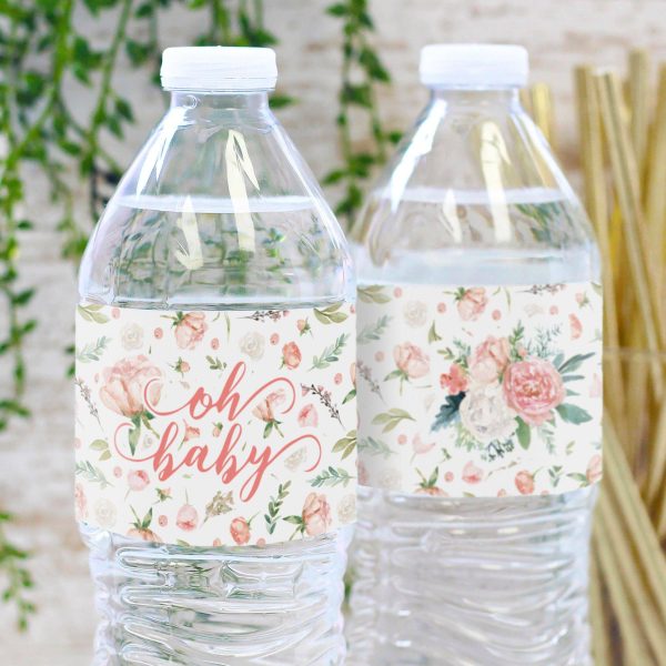 Pink Floral Baby: Shower Water Bottle Labels - Spring, Girl - 24 Stickers Online Sale - Image 2