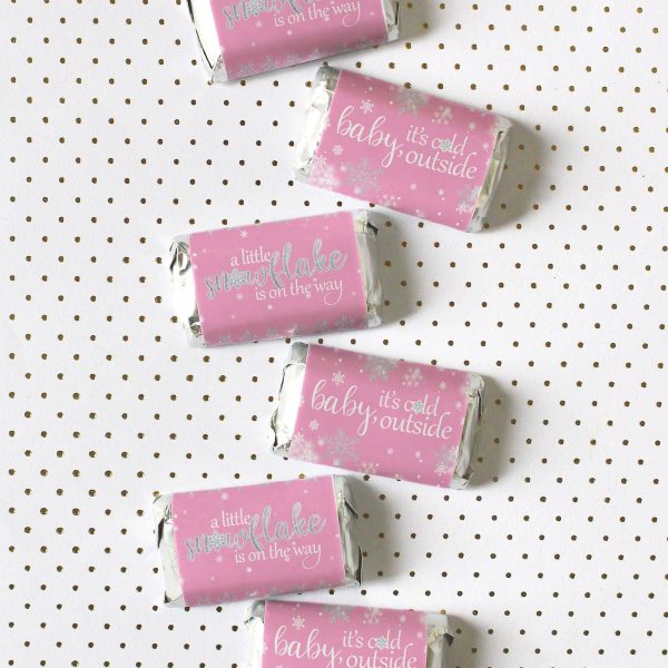 Little Snowflake: Pink -  Winter Baby Shower Mini Candy Bar Wrappers - Fits on Hershey® Miniatures -  Girl - Baby It s Cold Outside - 45 Stickers Fashion - Image 2