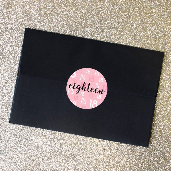 18th Birthday: Pink and Black - Adult Birthday - Round Favor Stickers - 40 Stickers For Cheap - Image 5