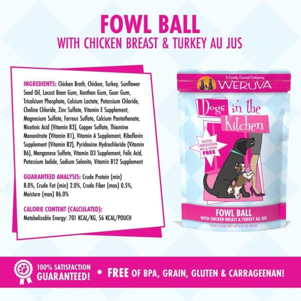 Weruva Dogs in the Kitchen Fowl Ball Grain Free Chicken & Turkey Dog Food Pouch Cheap - Image 2