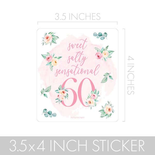 60th Birthday: Floral - Popcorn, Chip Bag, and Snack Bag Stickers - 32 Stickers Fashion - Image 4