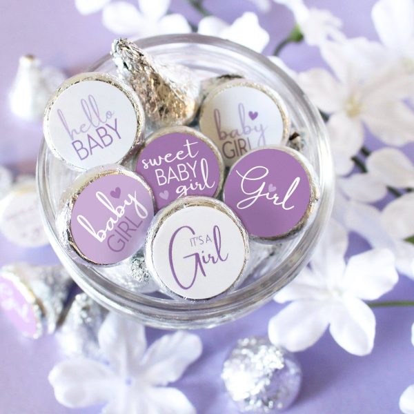 Sweet Baby Girl: Purple - It’s a Girl Stickers for Kisses Candies - 180 Label Count Sale - Image 2