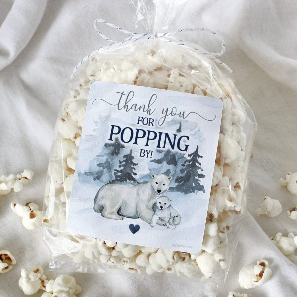 Polar Bear We Can Bearly Wait: Winter Baby Shower - Thank You for Popping By, Popcorn, Chip Bag and Snack Bag Stickers - 32 Pack For Cheap - Image 2