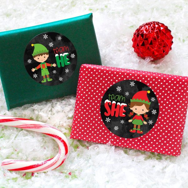 Christmas Gender Reveal: Elf Party - Team He or Team She Stickers - 40 Stickers Hot on Sale - Image 2