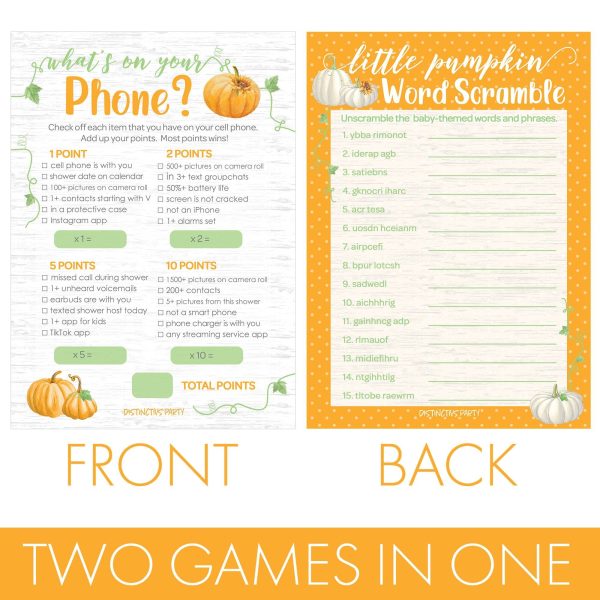 Little Pumpkin: Orange -  Baby Shower Game  - What s On Your Phone and Word Scramble - Two Game Bundle - 20 Dual Sided Cards Cheap - Image 3