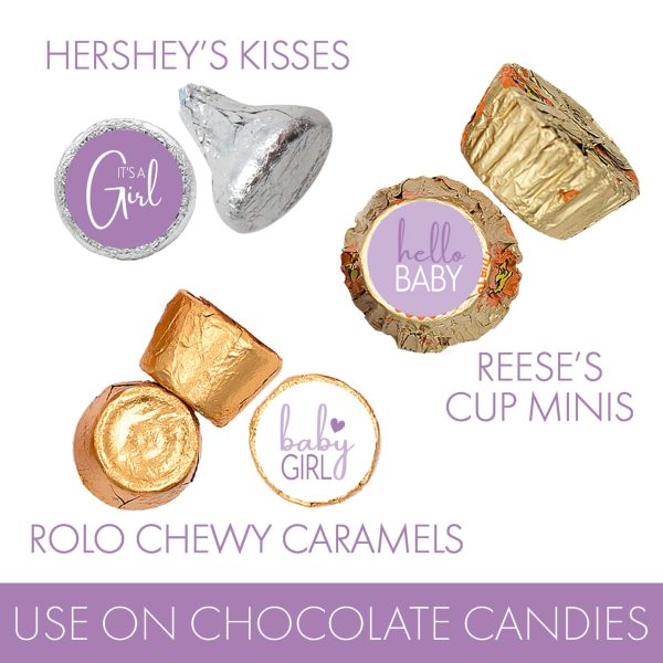 Sweet Baby Girl: Purple - It’s a Girl Stickers for Kisses Candies - 180 Label Count Sale - Image 4