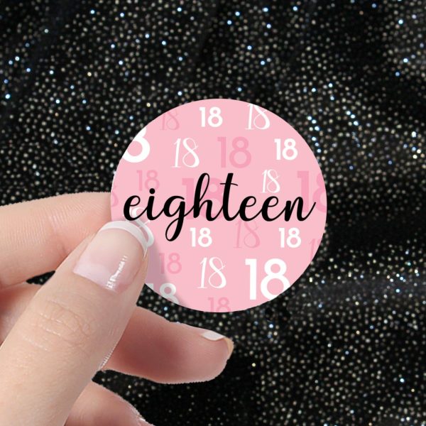 18th Birthday: Pink and Black - Adult Birthday - Round Favor Stickers - 40 Stickers For Cheap - Image 2
