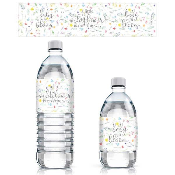 Little Wildflower: Girl s Baby Shower Water Bottle Labels -Spring - 24 Floral Party Favor Stickers Sale
