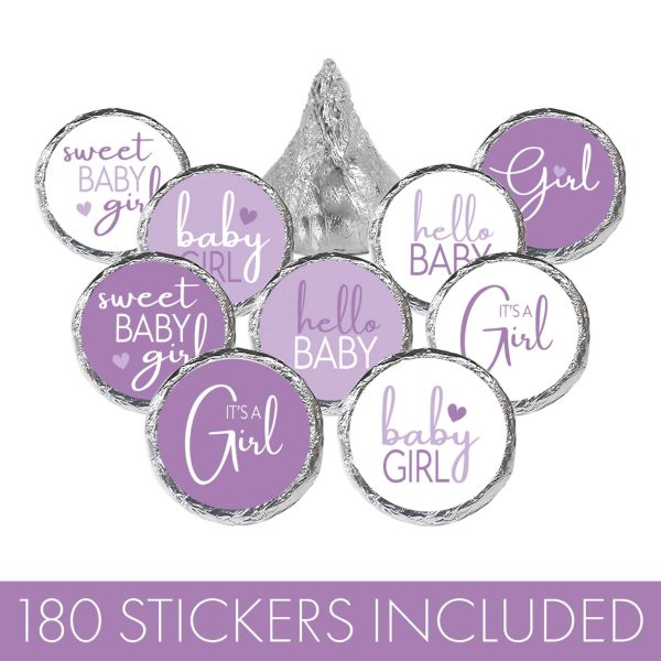 Sweet Baby Girl: Purple - It’s a Girl Stickers for Kisses Candies - 180 Label Count Sale - Image 5