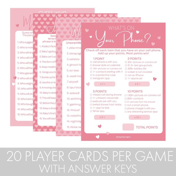 Sweet Baby Girl: Pink- Baby Shower Game Bundle - Guess Who: Mommy or Daddy, All Things Baby, What s On Your Phone & Word Scramble - 4 Games for 20 Players - 40 Dual Sided Cards Hot on Sale - Image 4